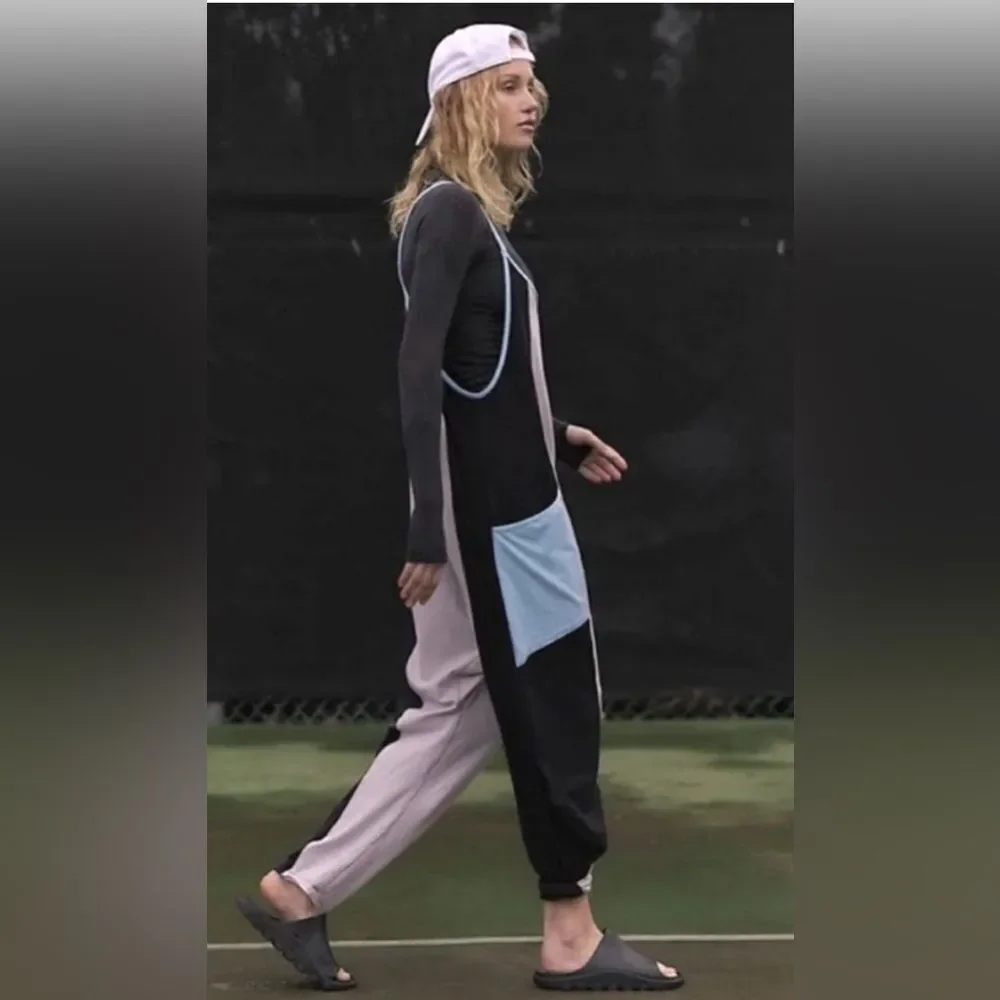 NWT Free People Movement Jumpsuit Overall Oversized Color Block Size S - Picture 2 of 12